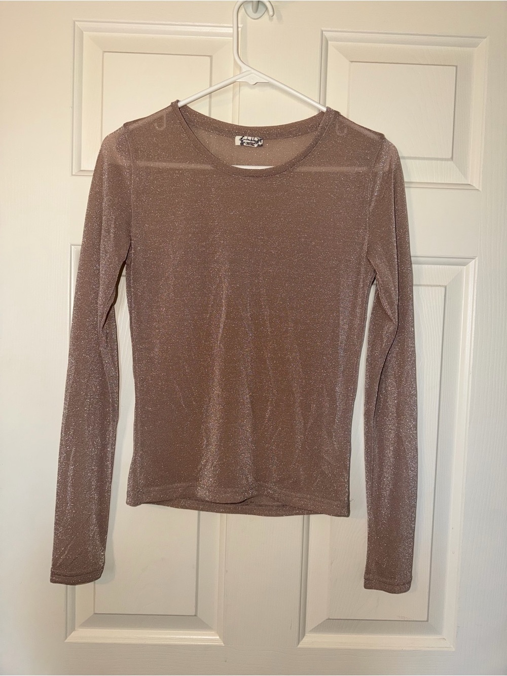 Intimately Free People Shimmery Sheer Long-Sleeve Crewneck Top - Blush - size S
